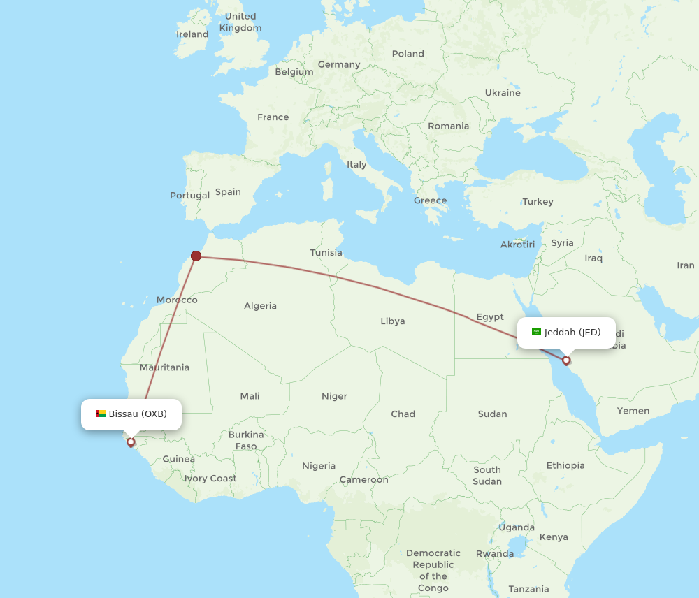 All Flight Routes From Jeddah To Bissau JED To OXB Flight Routes