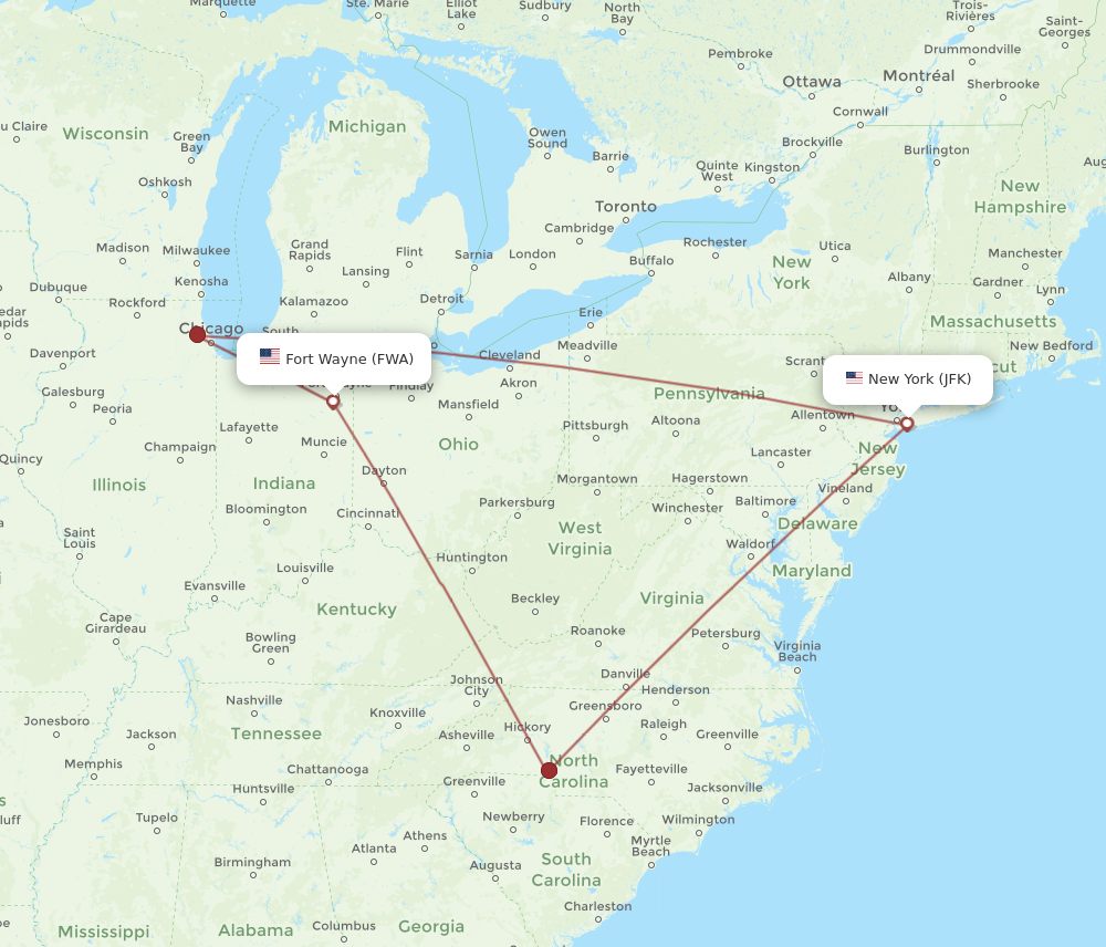 Flights From New York To Fort Wayne JFK To FWA Flight Routes