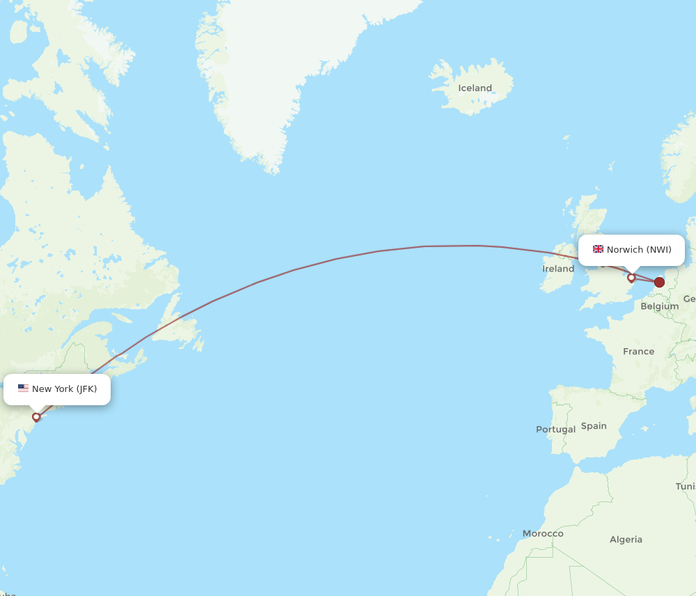 All Flight Routes From New York To Norwich JFK To NWI Flight Routes