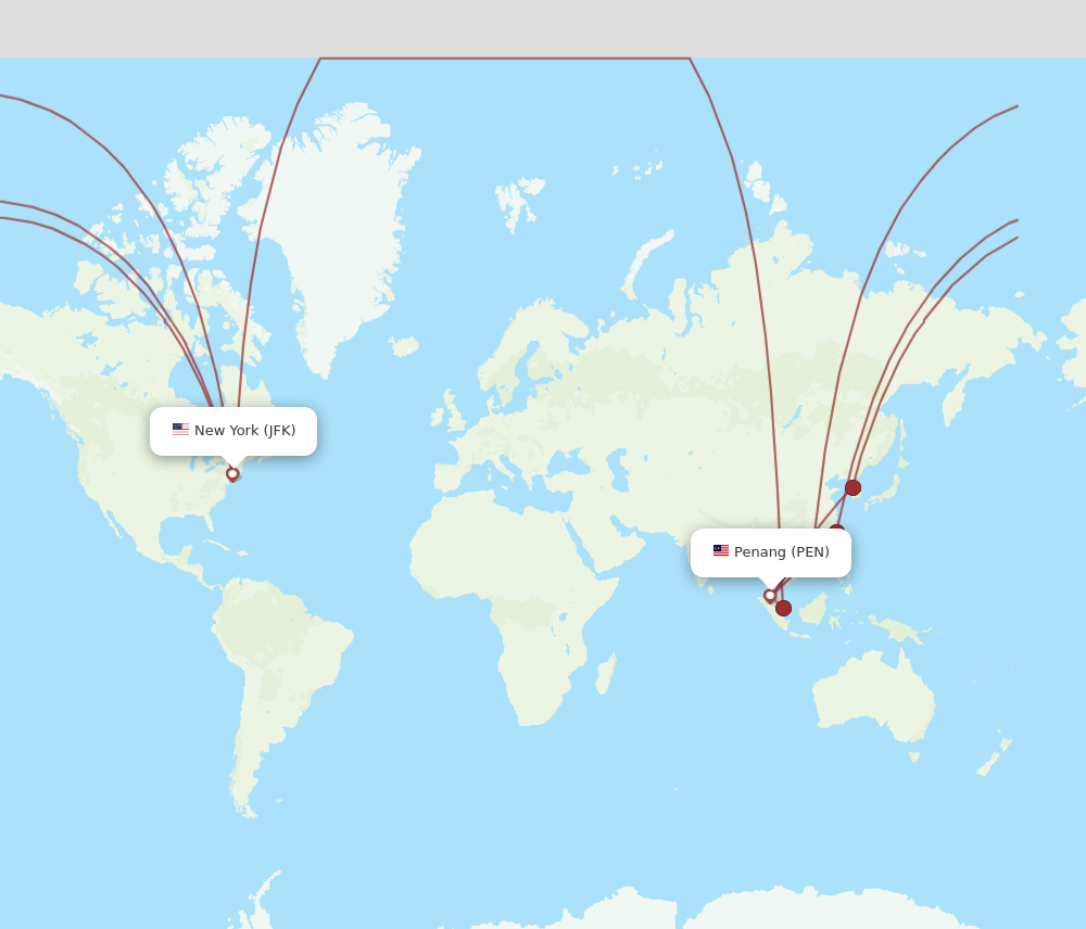 All Flight Routes From New York To Penang Jfk To Pen Flight Routes