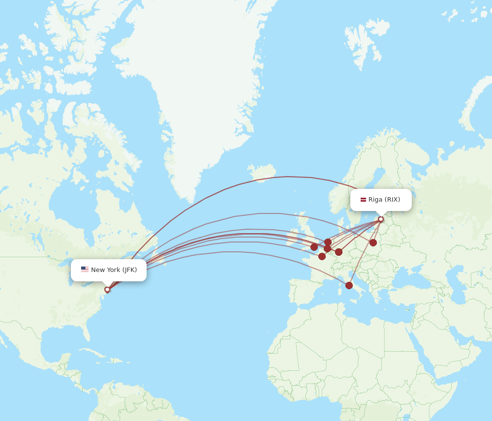 All Flight Routes From New York To Riga JFK To RIX Flight Routes