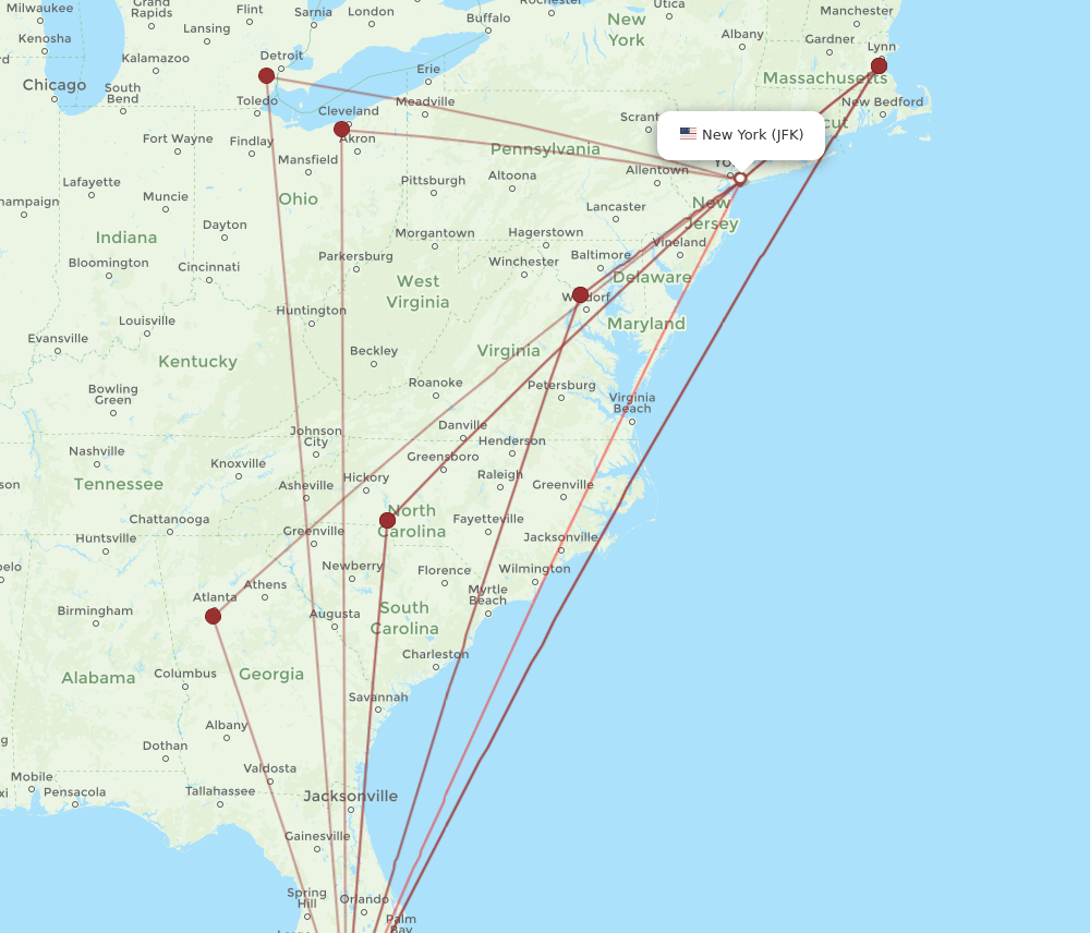 All Flight Routes From New York To Fort Myers Jfk To Rsw Flight Routes