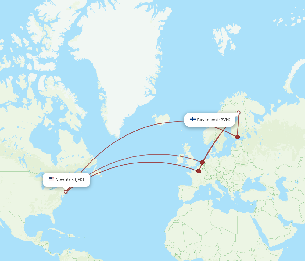 Flights From New York To Rovaniemi Jfk To Rvn Flight Routes