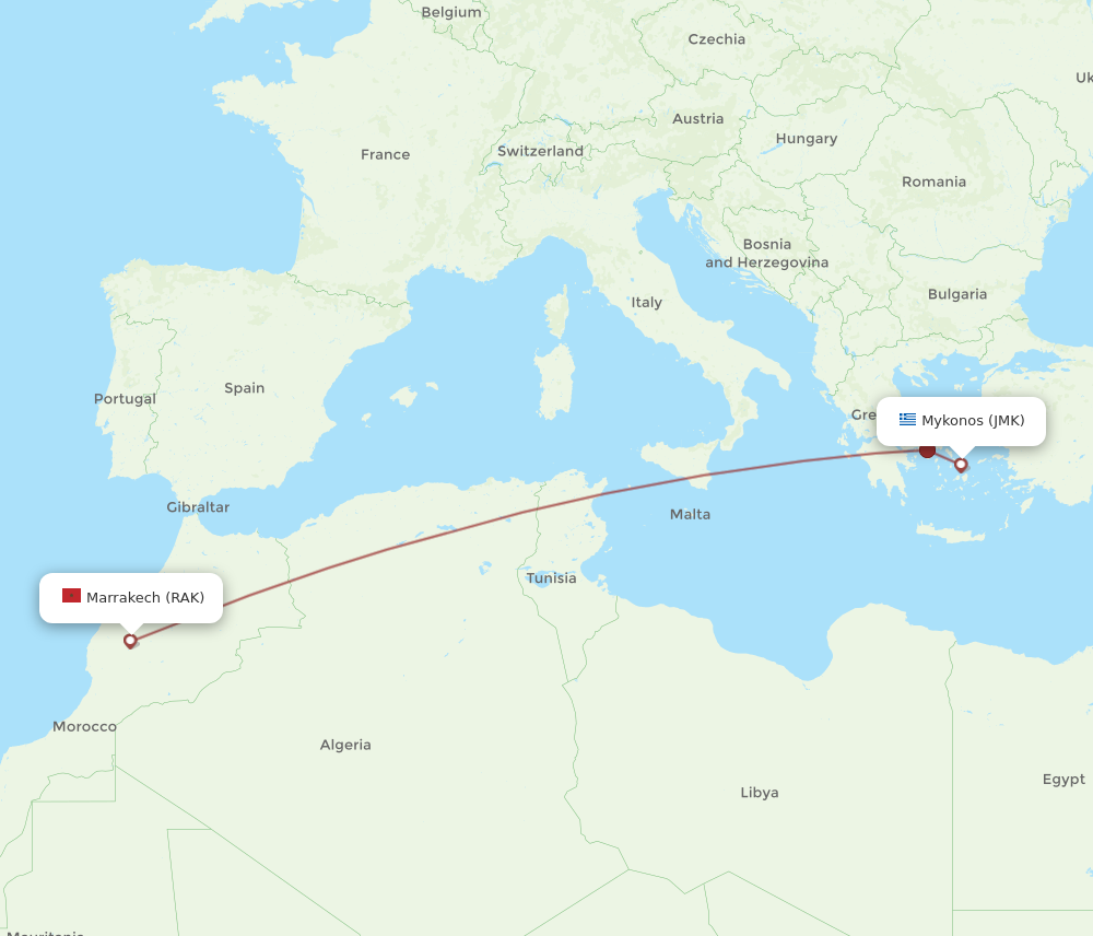 Flights From Marrakech To Mykonos Rak To Jmk Flight Routes