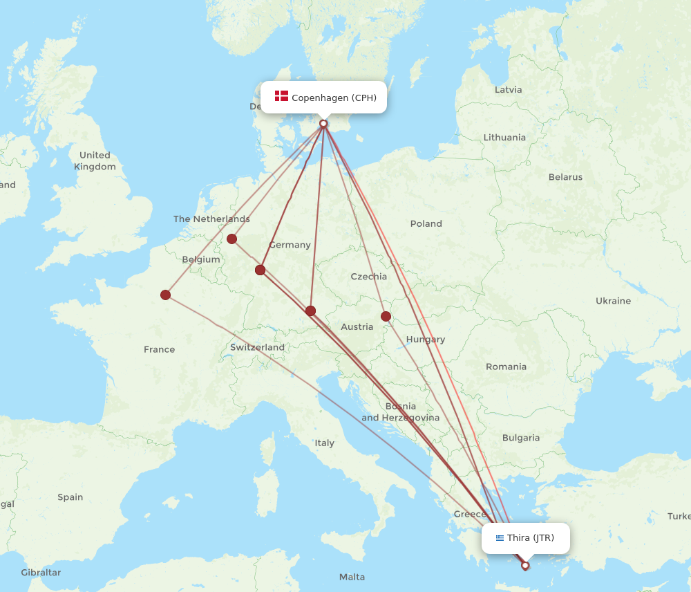 Flights From Thira To Copenhagen Jtr To Cph Flight Routes