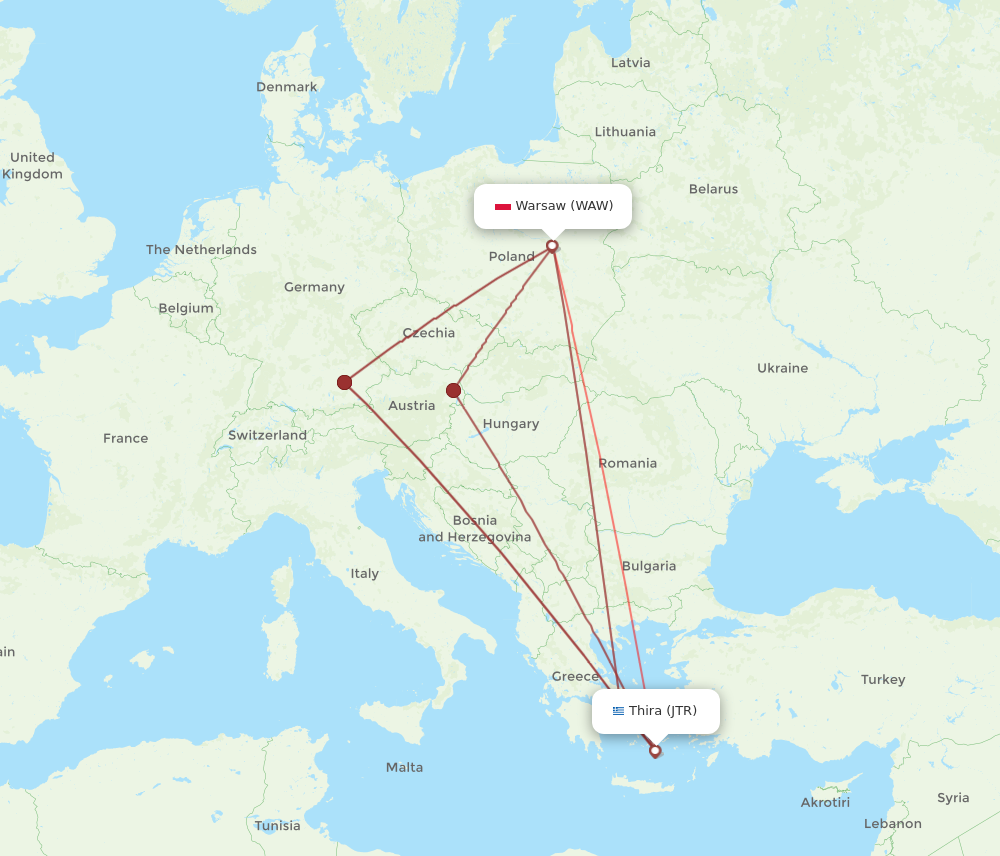 All Flight Routes From Thira To Warsaw Jtr To Waw Flight Routes