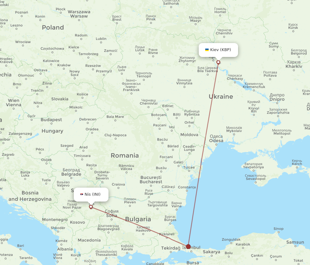 All Flight Routes From Kiev Kyiv To Nis Kbp To Ini Flight Routes