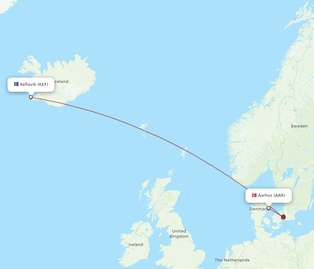 All Flight Routes From Reykjavik To Aarhus KEF To AAR Flight Routes