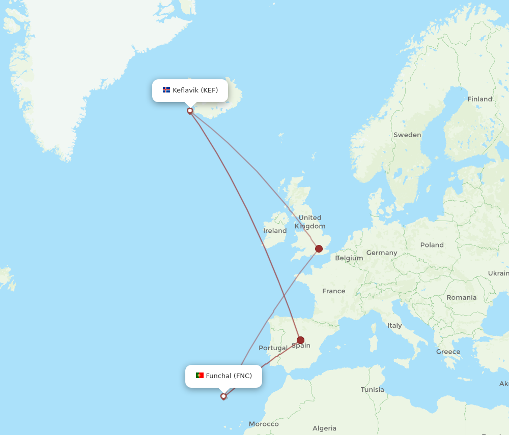 All Flight Routes From Reykjavik To Funchal KEF To FNC Flight Routes