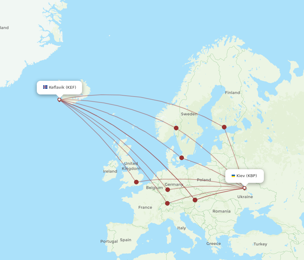 All Flight Routes From Reykjavik To Kiev Kyiv KEF To KBP Flight Routes