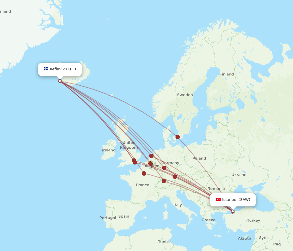 All Flight Routes From Reykjavik To Istanbul Kef To Saw Flight Routes