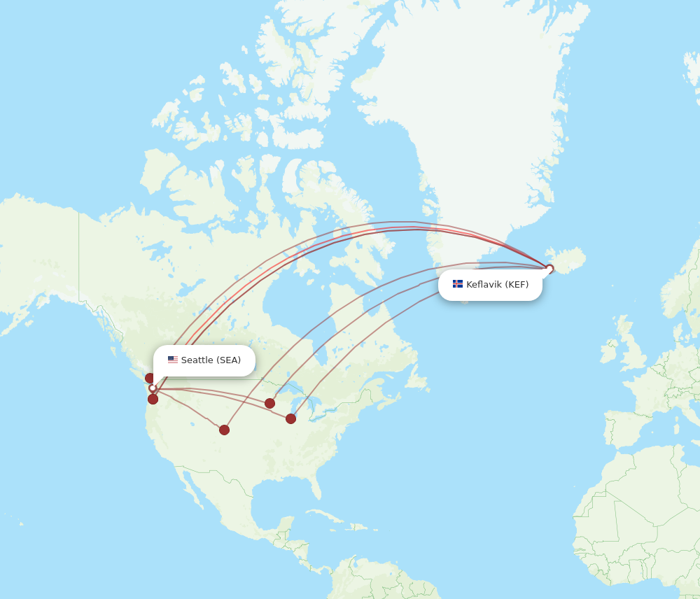 All Flight Routes From Reykjavik To Seattle Kef To Sea Flight Routes