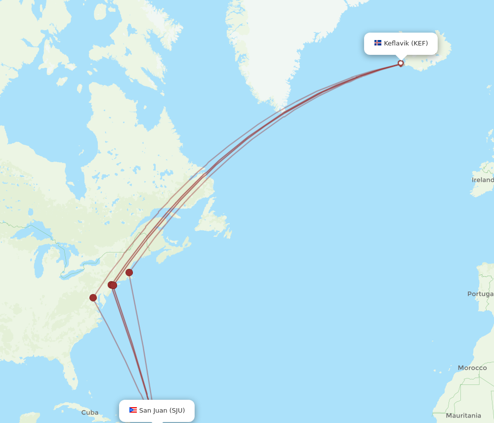 Flights From Reykjavik To San Juan Kef To Sju Flight Routes