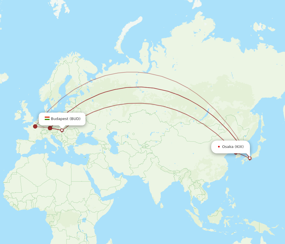 All Flight Routes From Osaka To Budapest KIX To BUD Flight Routes