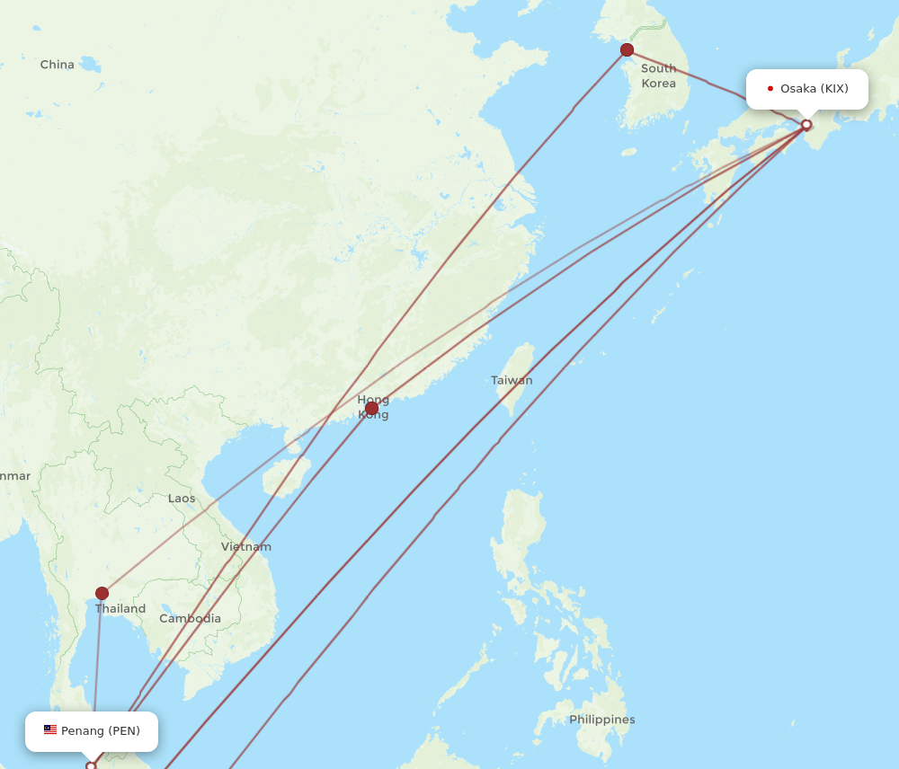 Flights From Osaka To Penang Kix To Pen Flight Routes