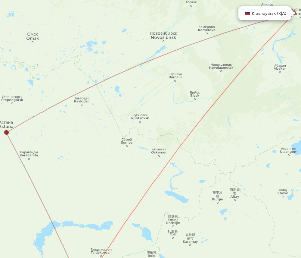 Flights From Krasnojarsk To Almaty Kja To Ala Flight Routes