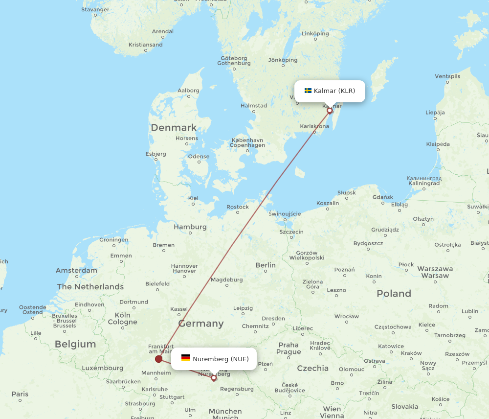 All Flight Routes From Kalmar To Nuremberg KLR To NUE Flight Routes