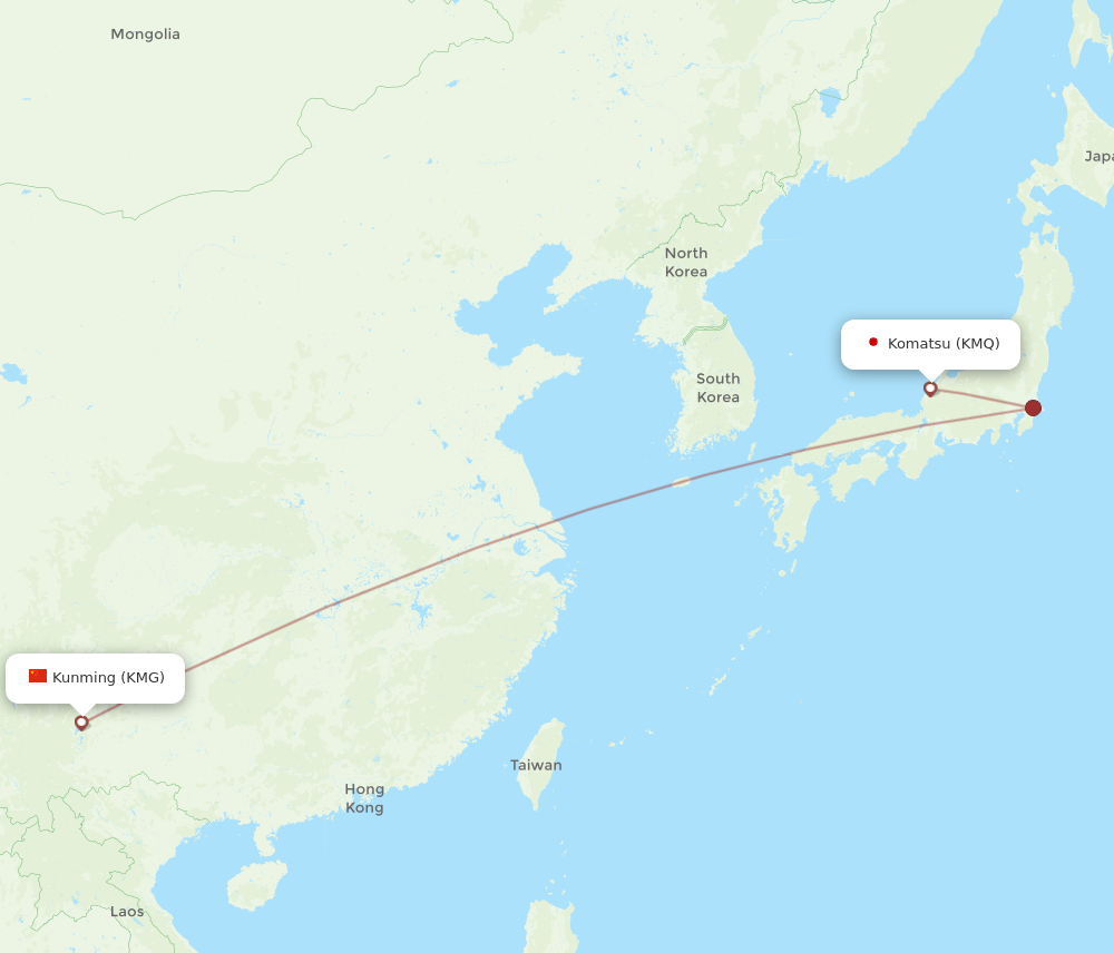 All Flight Routes From Kunming To Komatsu Kmg To Kmq Flight Routes