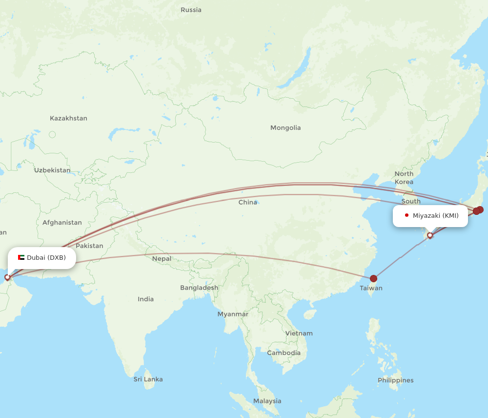 All Flight Routes From Dubai To Miyazaki DXB To KMI Flight Routes