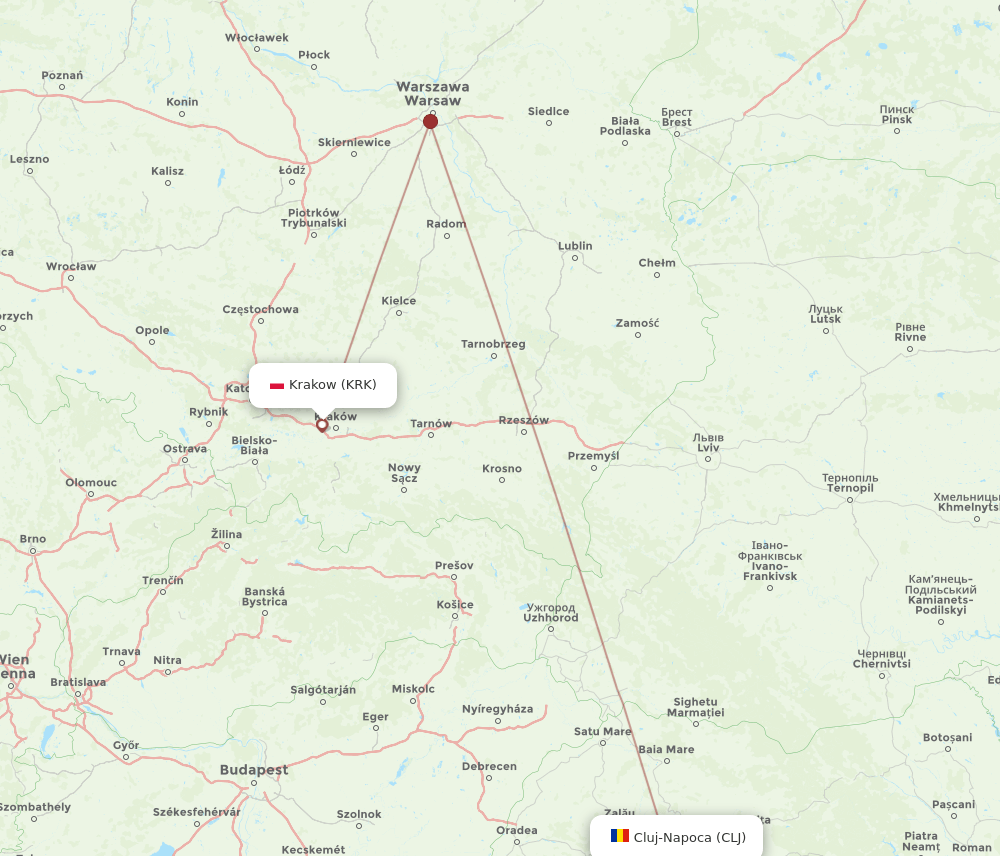 All Flight Routes From Krakow To Cluj Napoca Krk To Clj Flight Routes