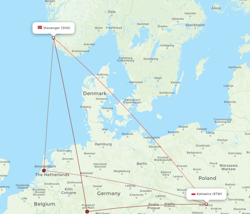 All Flight Routes From Katowice To Stavanger KTW To SVG Flight Routes