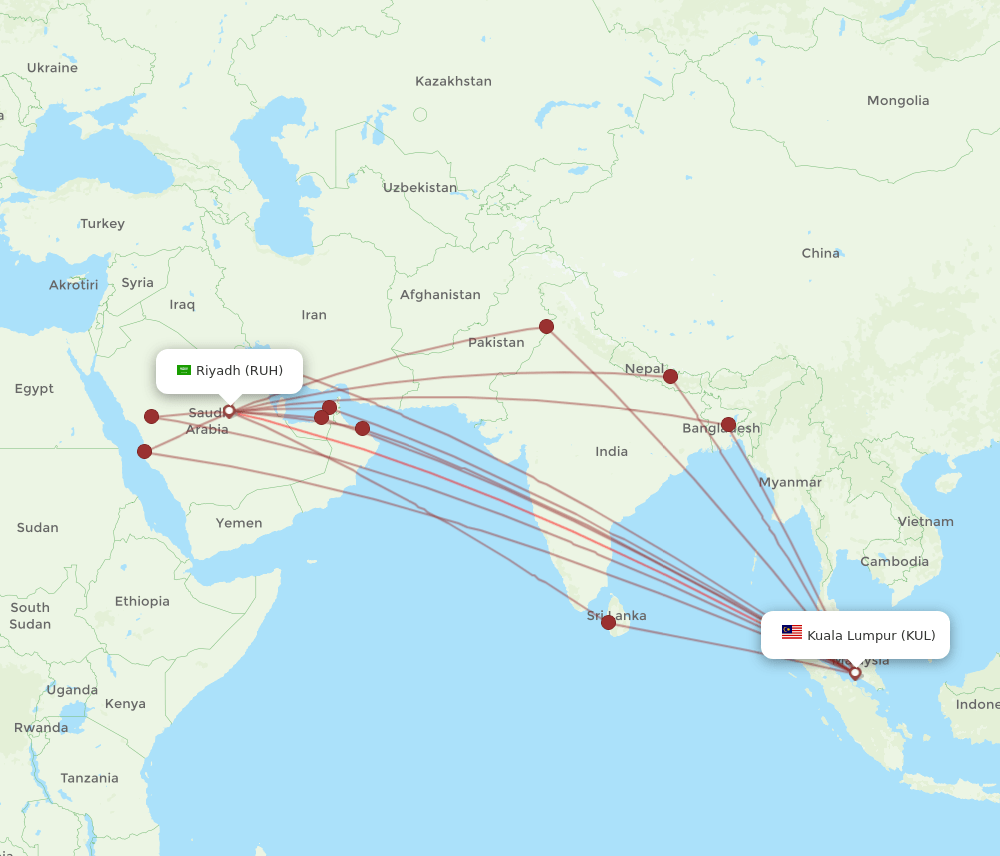 All Flight Routes From Kuala Lumpur To Riyadh KUL To RUH Flight Routes