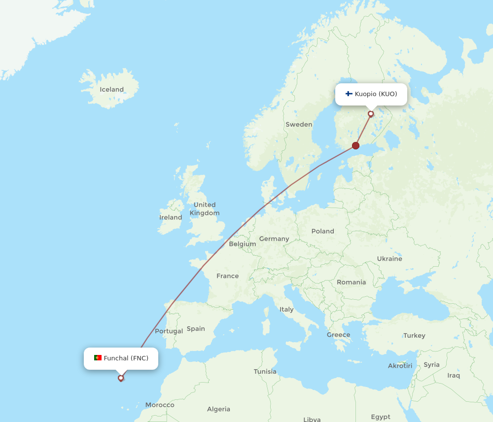 All Flight Routes From Kuopio To Funchal KUO To FNC Flight Routes