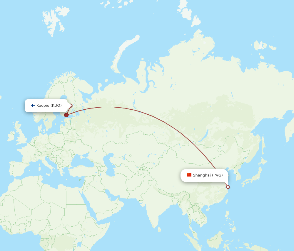 All Flight Routes From Kuopio To Shanghai KUO To PVG Flight Routes