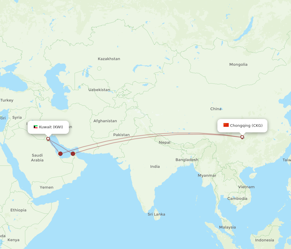 Flights From Kuwait To Chongqing KWI To CKG Flight Routes