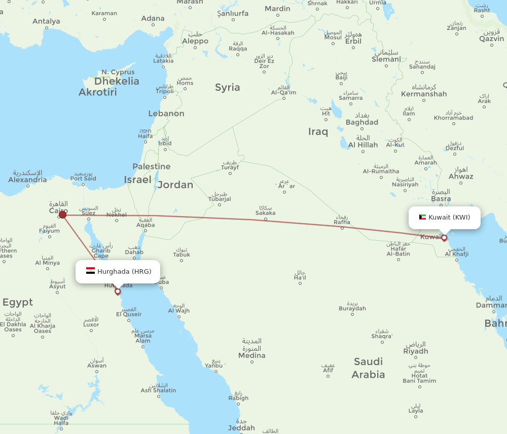 All Flight Routes From Kuwait To Hurghada KWI To HRG Flight Routes