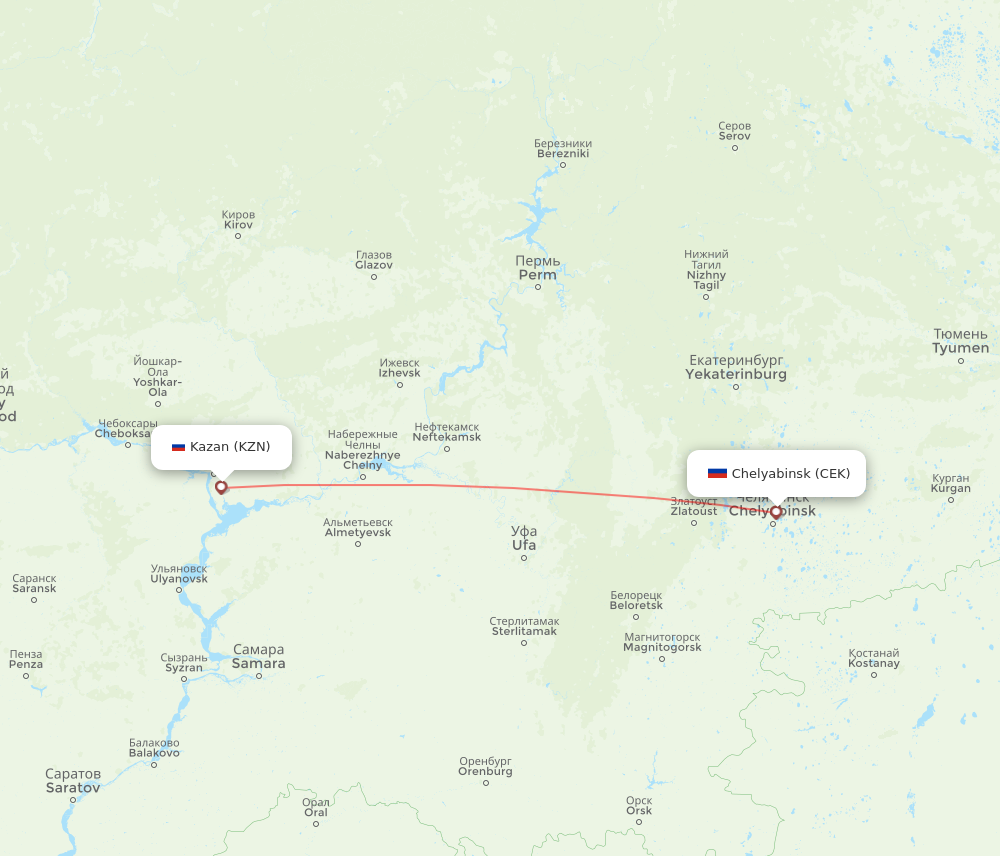 All Flight Routes From Kazan To Chelyabinsk KZN To CEK Flight Routes