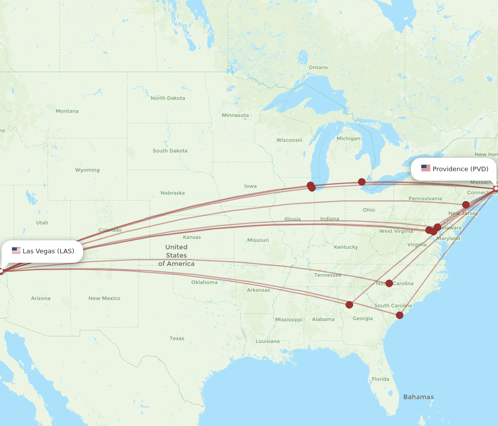 All Flight Routes From Las Vegas To Providence LAS To PVD Flight Routes