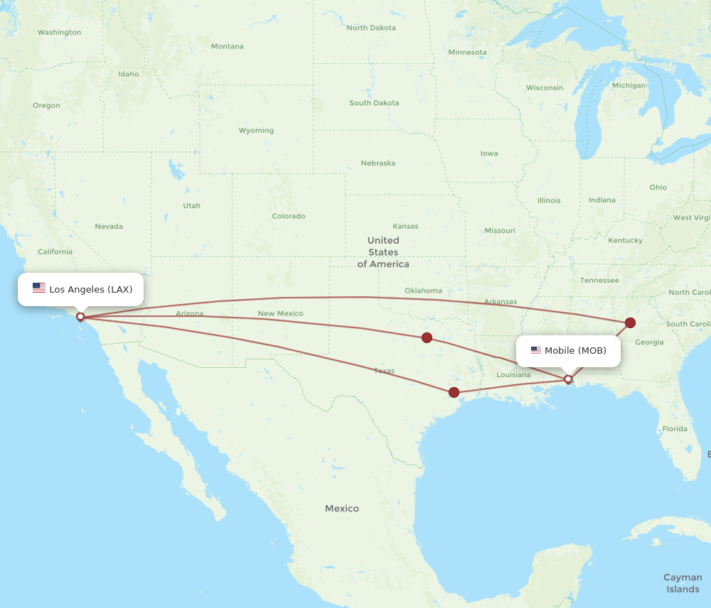 All Flight Routes From Los Angeles To Mobile LAX To MOB Flight Routes