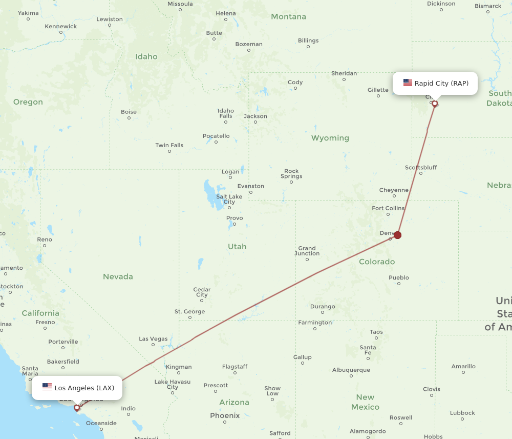 All Flight Routes From Los Angeles To Rapid City LAX To RAP Flight