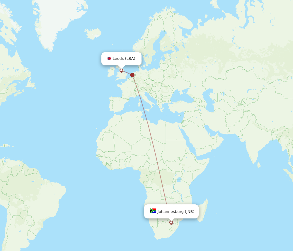 All Flight Routes From Johannesburg To Leeds JNB To LBA Flight Routes