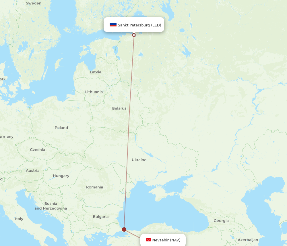 All Flight Routes From Saint Petersburg To Nevsehir LED To NAV