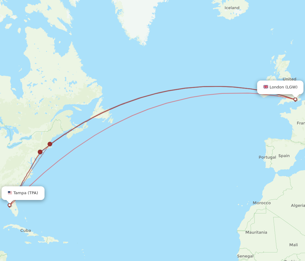 All Flight Routes From London To Tampa Lgw To Tpa Flight Routes