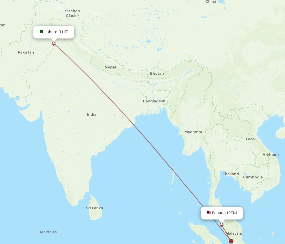 Flights From Lahore To Penang Lhe To Pen Flight Routes