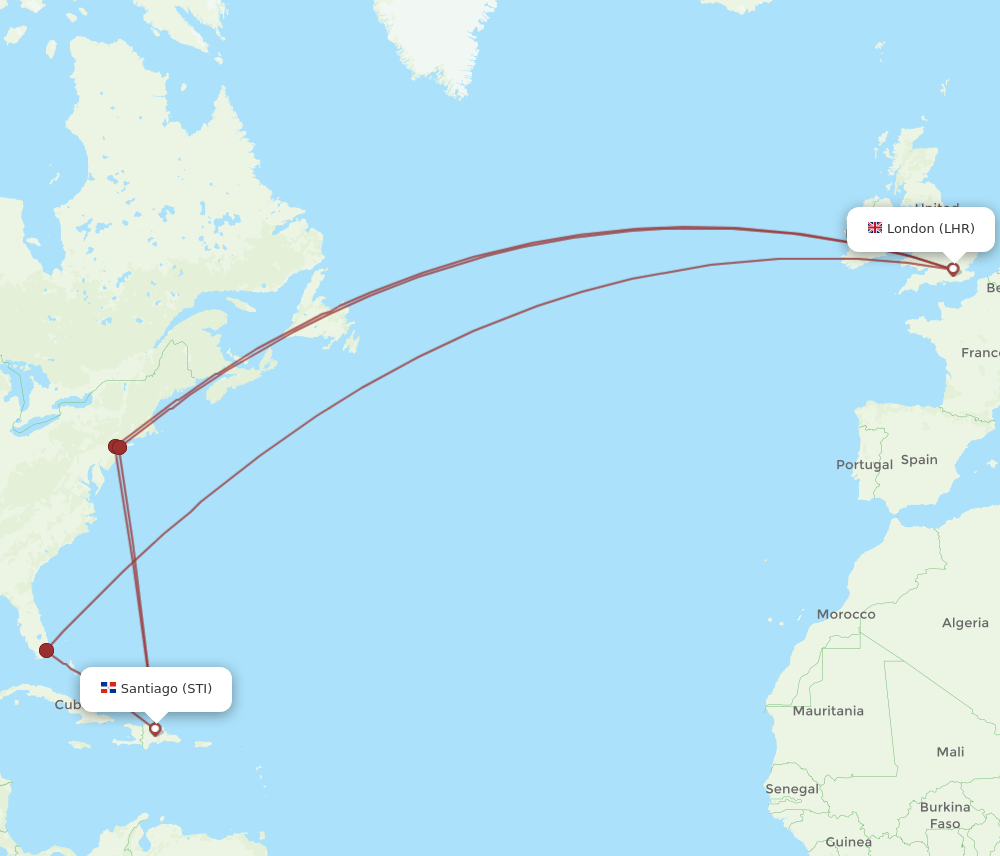 All Flight Routes From London To Santiago Lhr To Sti Flight Routes