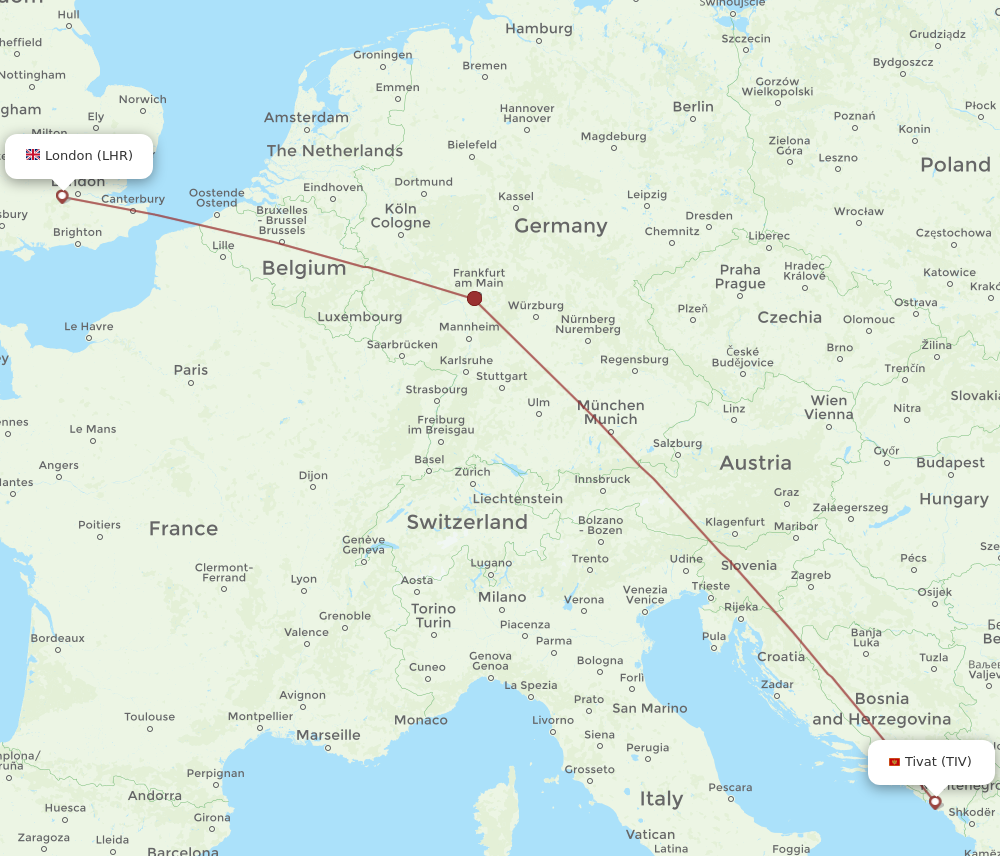 All Flight Routes From London To Tivat Lhr To Tiv Flight Routes