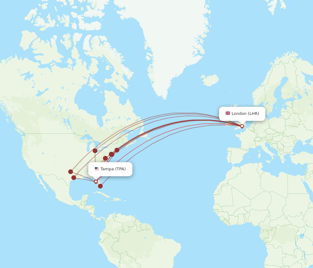 All Flight Routes From London To Tampa Lhr To Tpa Flight Routes