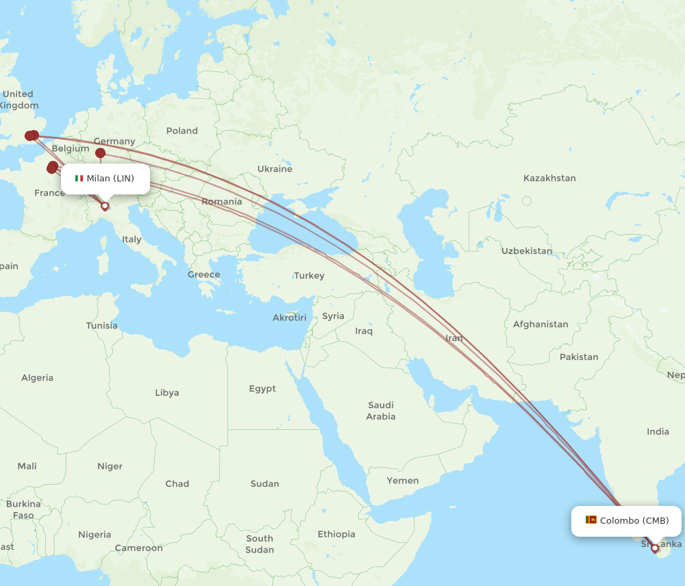 Flights From Milan To Colombo LIN To CMB Flight Routes