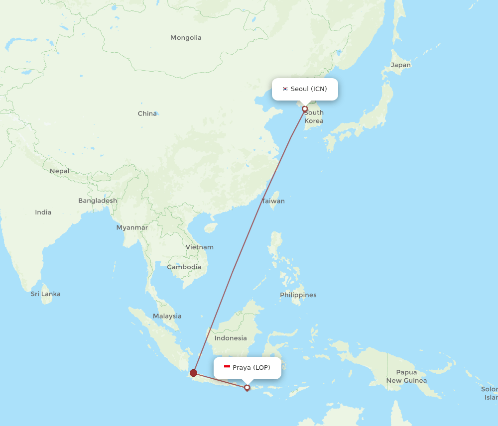 All Flight Routes From Praya To Seoul LOP To ICN Flight Routes