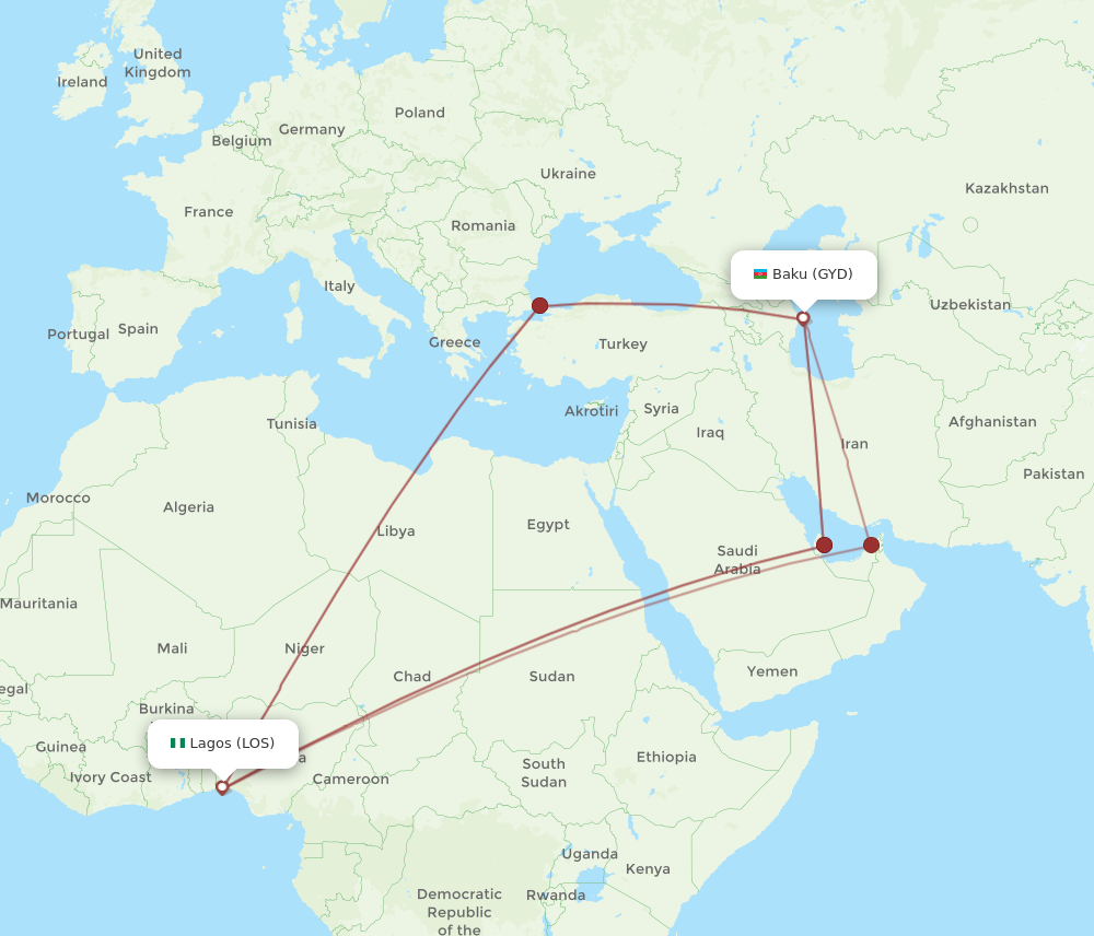 Flights From Lagos To Baku Los To Gyd Flight Routes