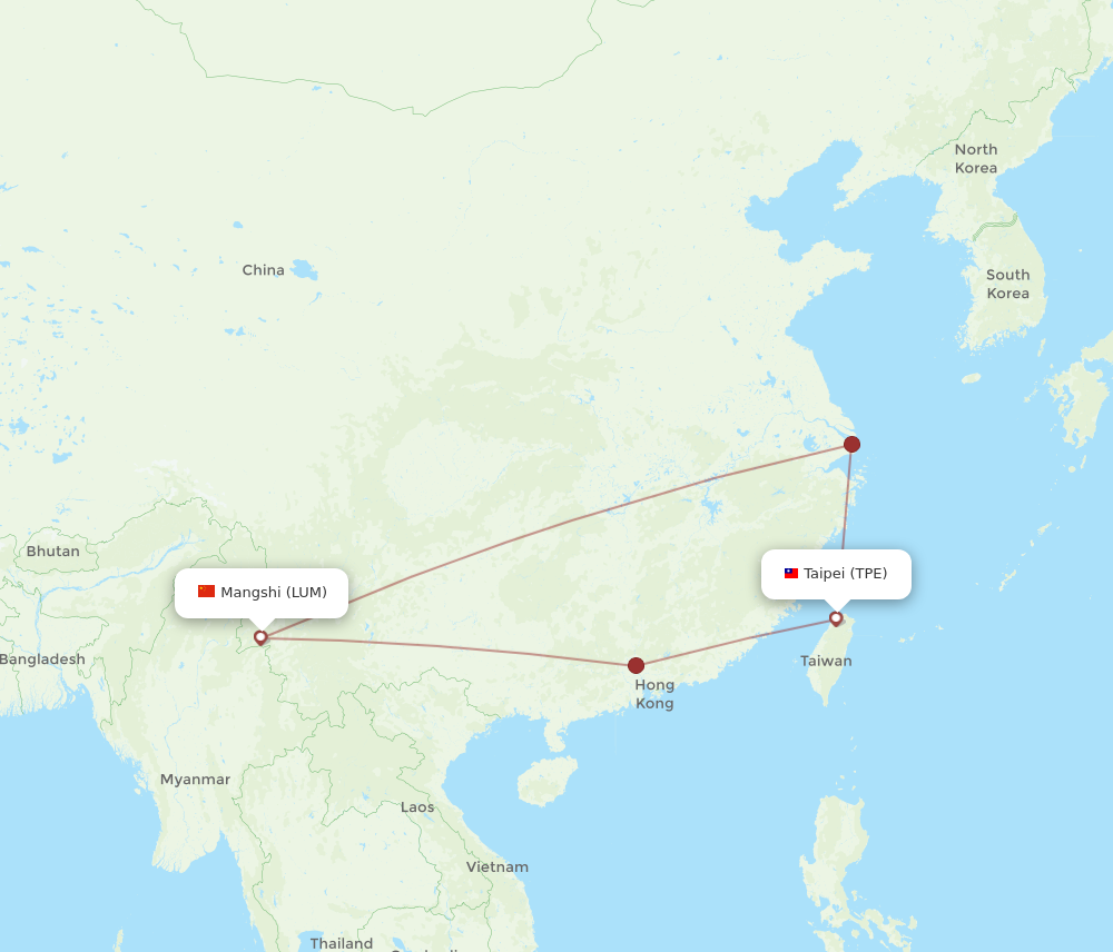 All Flight Routes From Taipei To Mangshi TPE To LUM Flight Routes