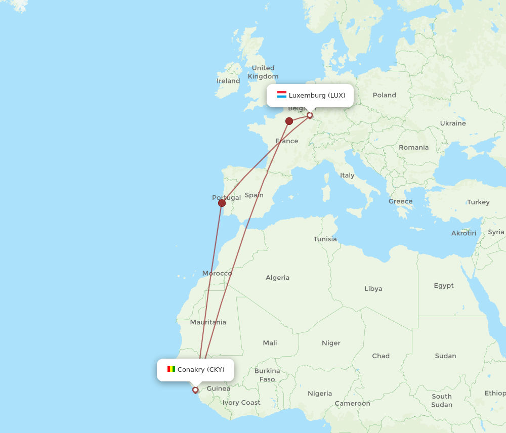 All Flight Routes From Luxembourg To Conakry LUX To CKY Flight Routes