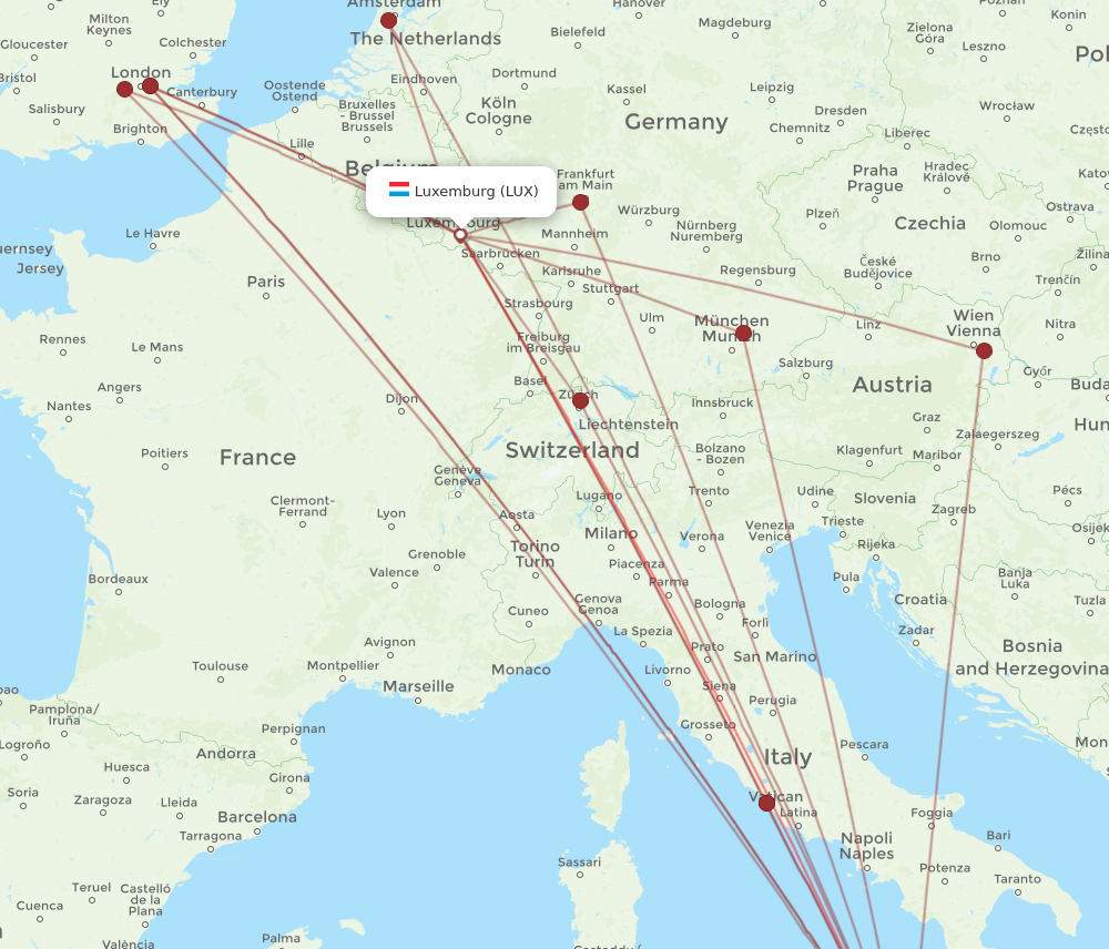 All Flight Routes From Luxembourg To Catania Lux To Cta Flight Routes