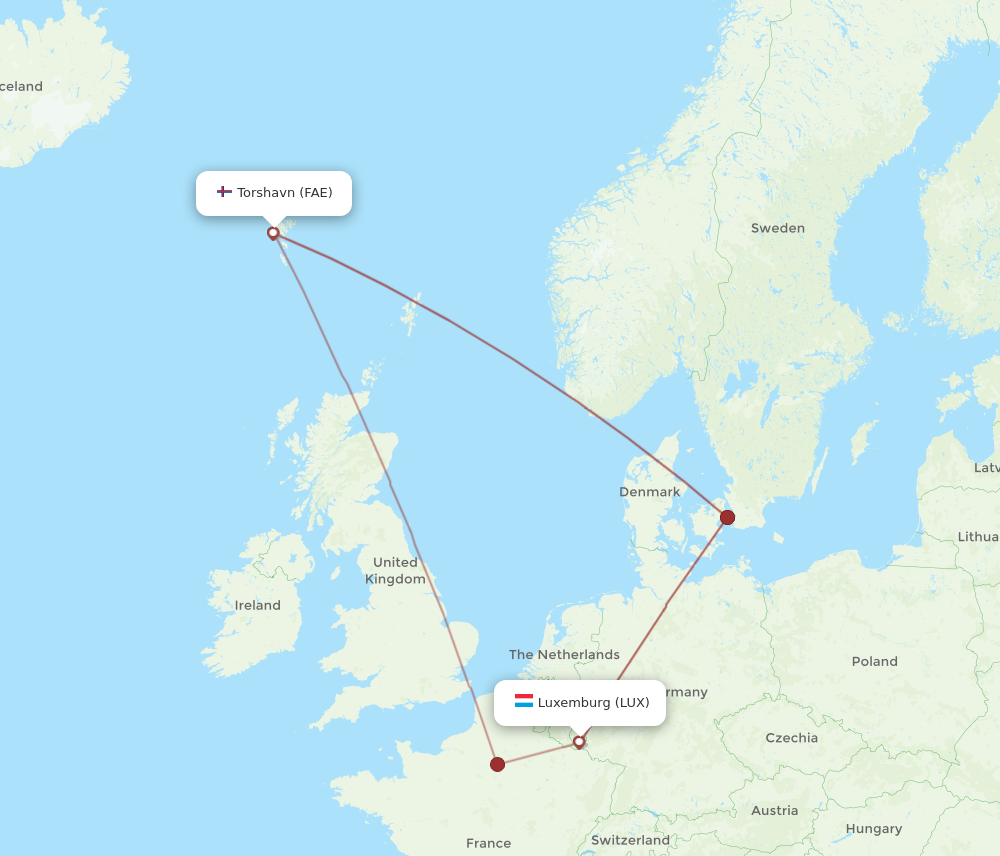 Flights From Luxembourg To Faroe Islands LUX To FAE Flight Routes