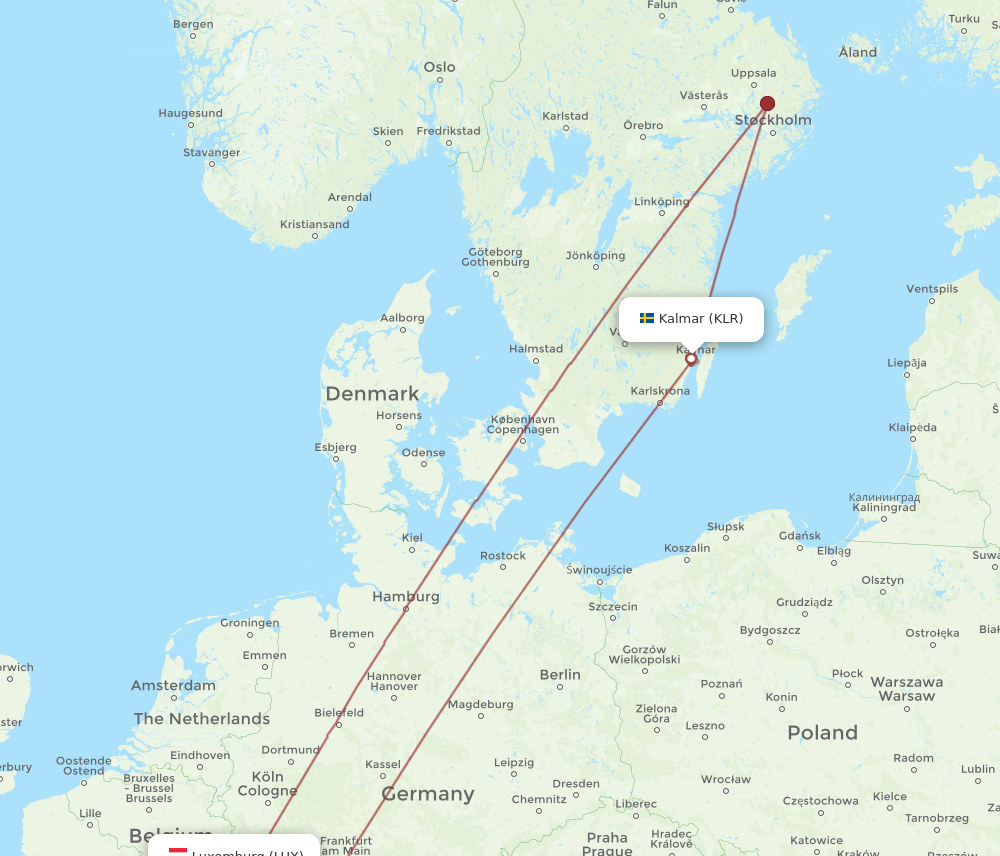 All Flight Routes From Luxembourg To Kalmar LUX To KLR Flight Routes