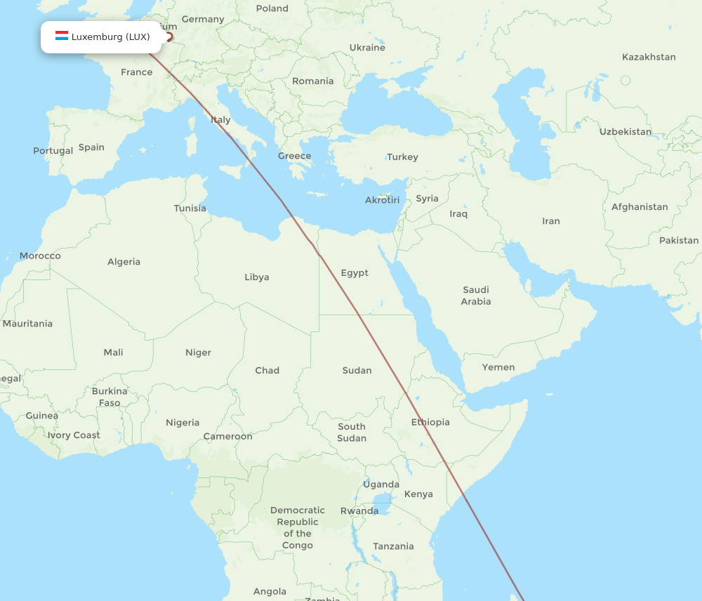 All Flight Routes From Luxembourg To Saint Denis De La Reunion LUX To